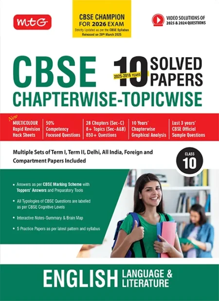CBSE 10 Years (2025-2016) Chapterwise Topicwise Solved Papers Class 10 English Language and Literature Book – CBSE Champion For 2026 Exam | Video Solution of PYQs (Based on Latest Pattern)