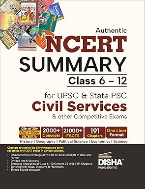 Disha Authentic NCERT Summary (Class 6 to 12) for UPSC & State PSC Civil Services & other Competitive Exams | Old & New NCERT One Liner General Studies | IAS Prelims & Mains