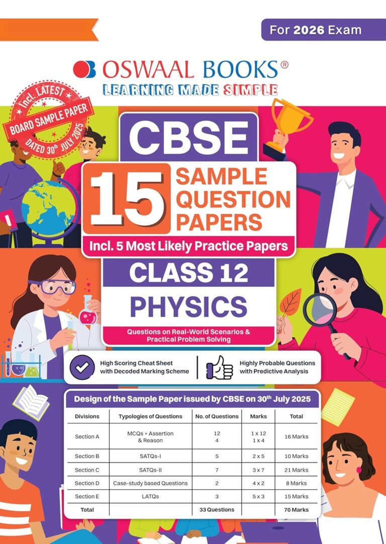 Oswaal CBSE 15 Sample Question Papers Class 12 Physics for 2026 Board ...