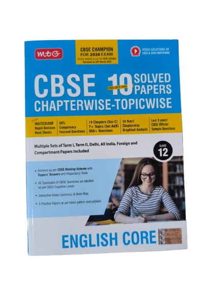 MTG CBSE 10 Years (2025-2016) Chapterwise Topicwise Solved Papers Class 12 English Core - CBSE Champion For 2026 Exam | Free Video Solution of PYQs | CBSE Sample Papers (As Per Latest CBSE Syllabus) Paperback – 1 April 2025