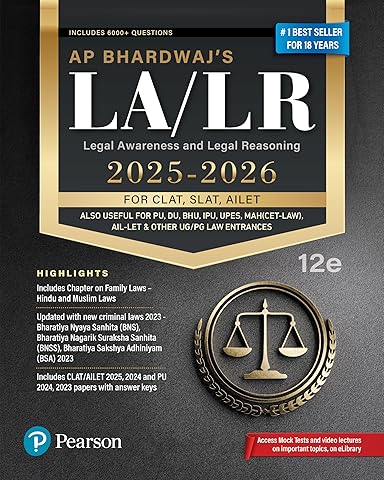 LA/LR Legal Awareness and Legal Reasoning (2025-26) | For CLAT, SLAT, AILET Also Useful for PU, DU, BHU, IPU, UPES, MAH (CET-LAW), ALL-LET & Other UG/PG Law Entrances