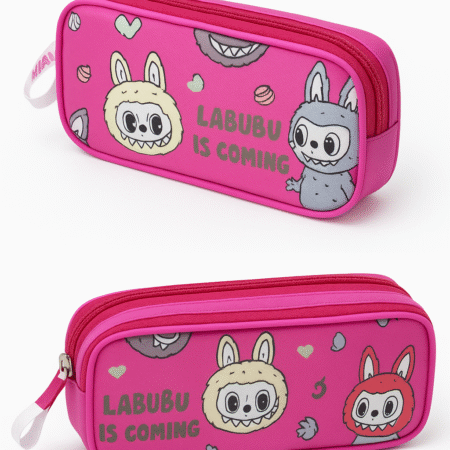 Labubu Cartoon Printed Double Zip Pencil Pouch - Pink