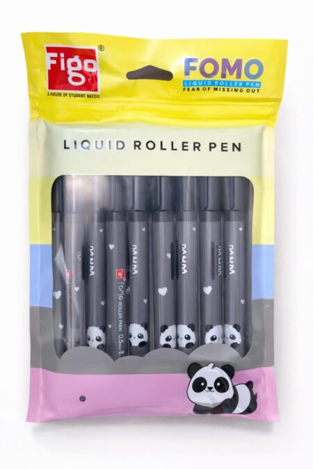 Figo FOMO Liquid Roller BLACK pen ( pack of 10 smooth writing, panda print )