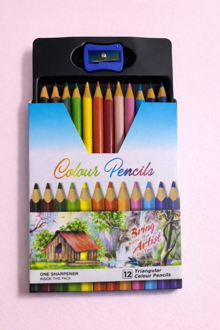 COLOUR PENCILS ( 12 TRIANGULAR COLOUR PENCILS WITH SHARPNER)