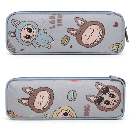 LABUBO Cartoon Printed Double Zip Pencil Pouch –GREY
