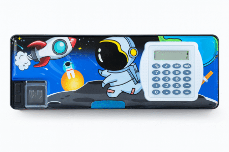 ASTRONAUT THEME STATIONERY PENCIL BOX WITH BUILT IN CALCULATOR ( MULTI COMPARTMENT , KIDS AND STUDENT)