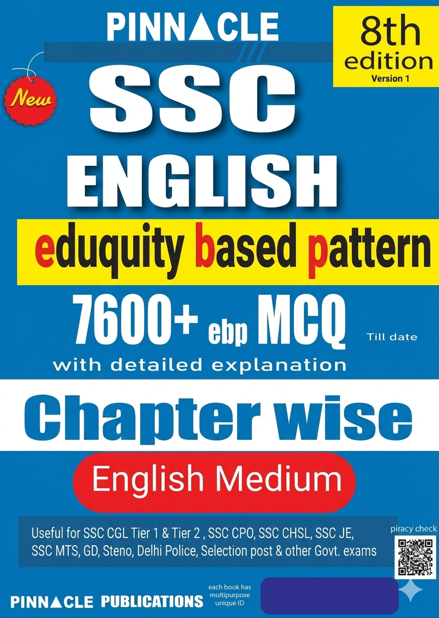 SSC English 7600+ ebp MCQ book 2026 | eduquity based pattern | chapter wise English medium with detailed explanation | 8th edition | english medium Paperback – 23 December 2025 by Pinnacle Publications (Author) ISBN-9789348093295