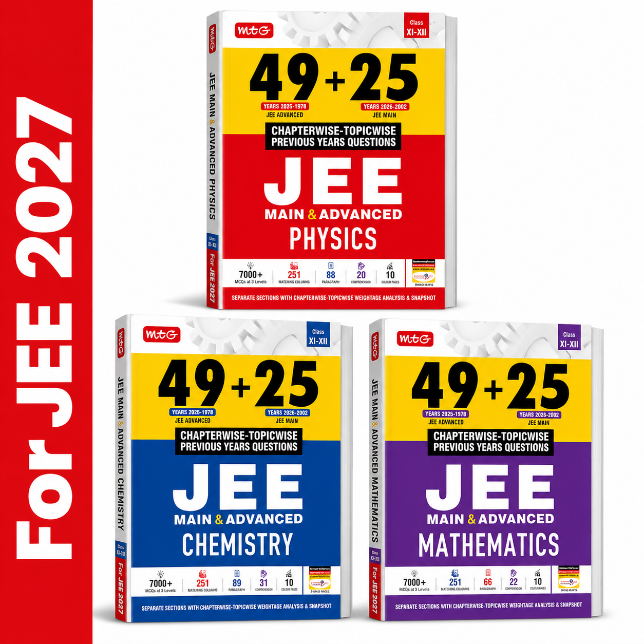 MTG 49+25 Years JEE Main & Advanced Chapterwise Topicwise Previous Years Questions Combo Set 2027 | Physics, Chemistry & Mathematics | Class 11–12 | English Medium