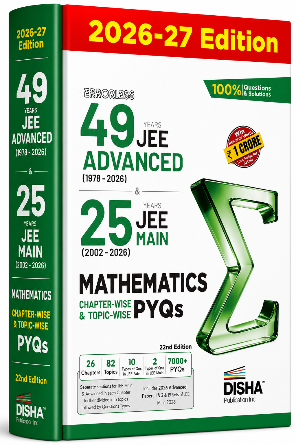 Disha 49 Years JEE Advanced & 25 Years JEE Main Mathematics PYQs (1978–2026) | Chapter-wise & Topic-wise | 2026-27 Edition