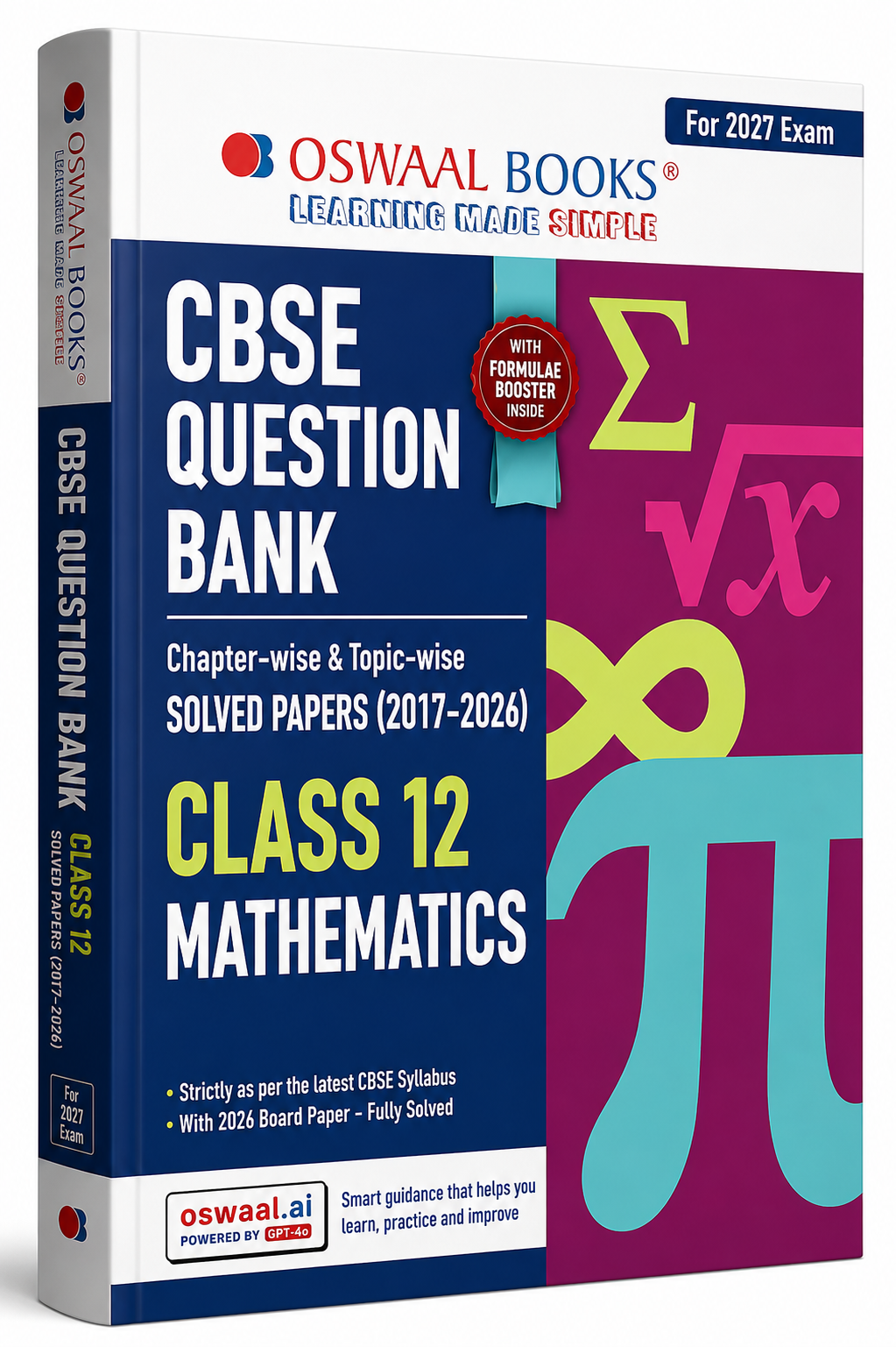 Oswaal CBSE Question Bank Class 12 Mathematics 2027 Exam | Chapter-wise & Topic-wise Solved Papers (2017–2026) with Formulae Booster English medium
