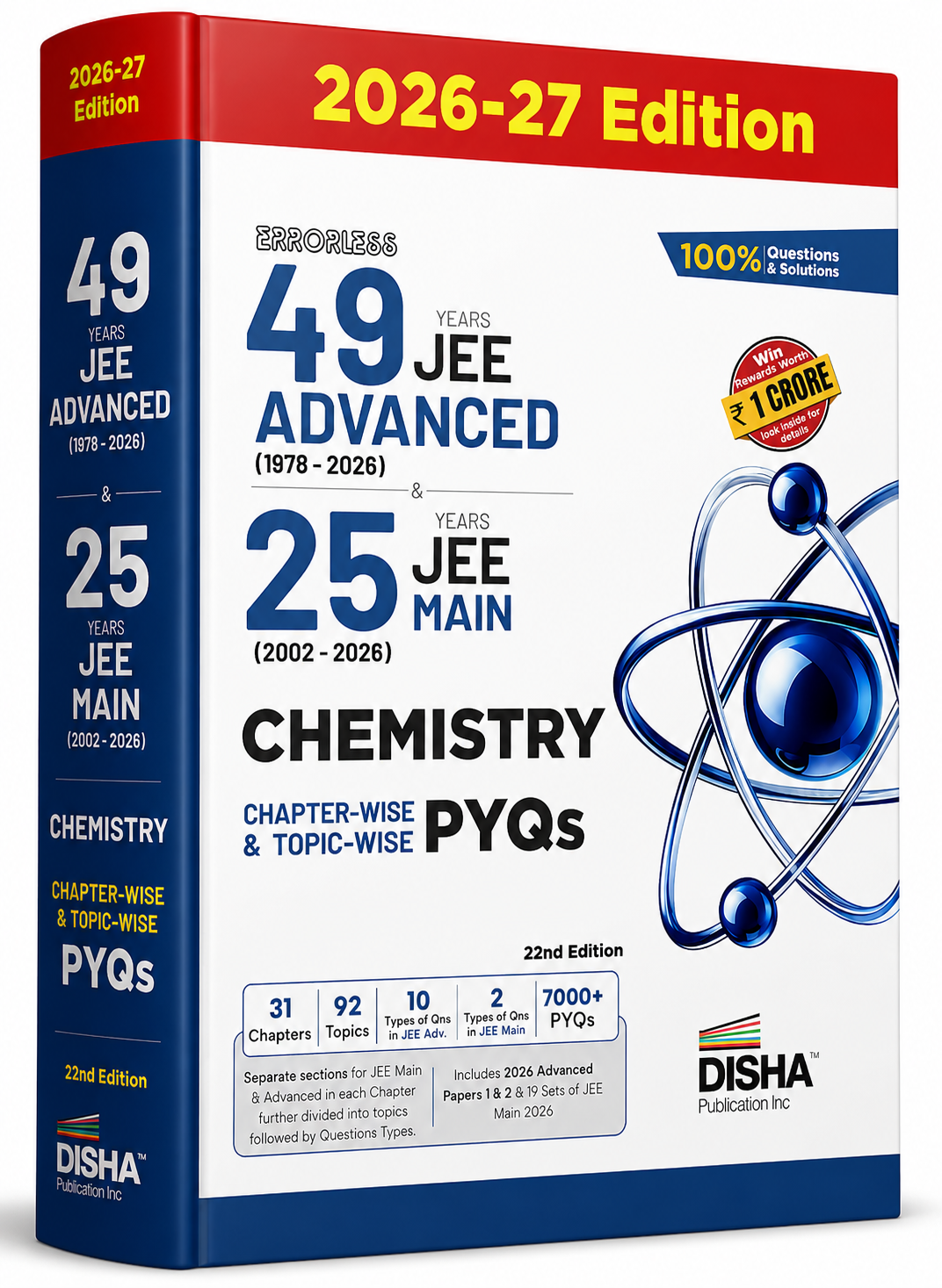 49 Years JEE Advanced & 25 Years JEE Main Chemistry PYQs (1978–2026) | Chapter-Wise & Topic-Wise | 2026–27 Edition | Disha Publication (English medium)