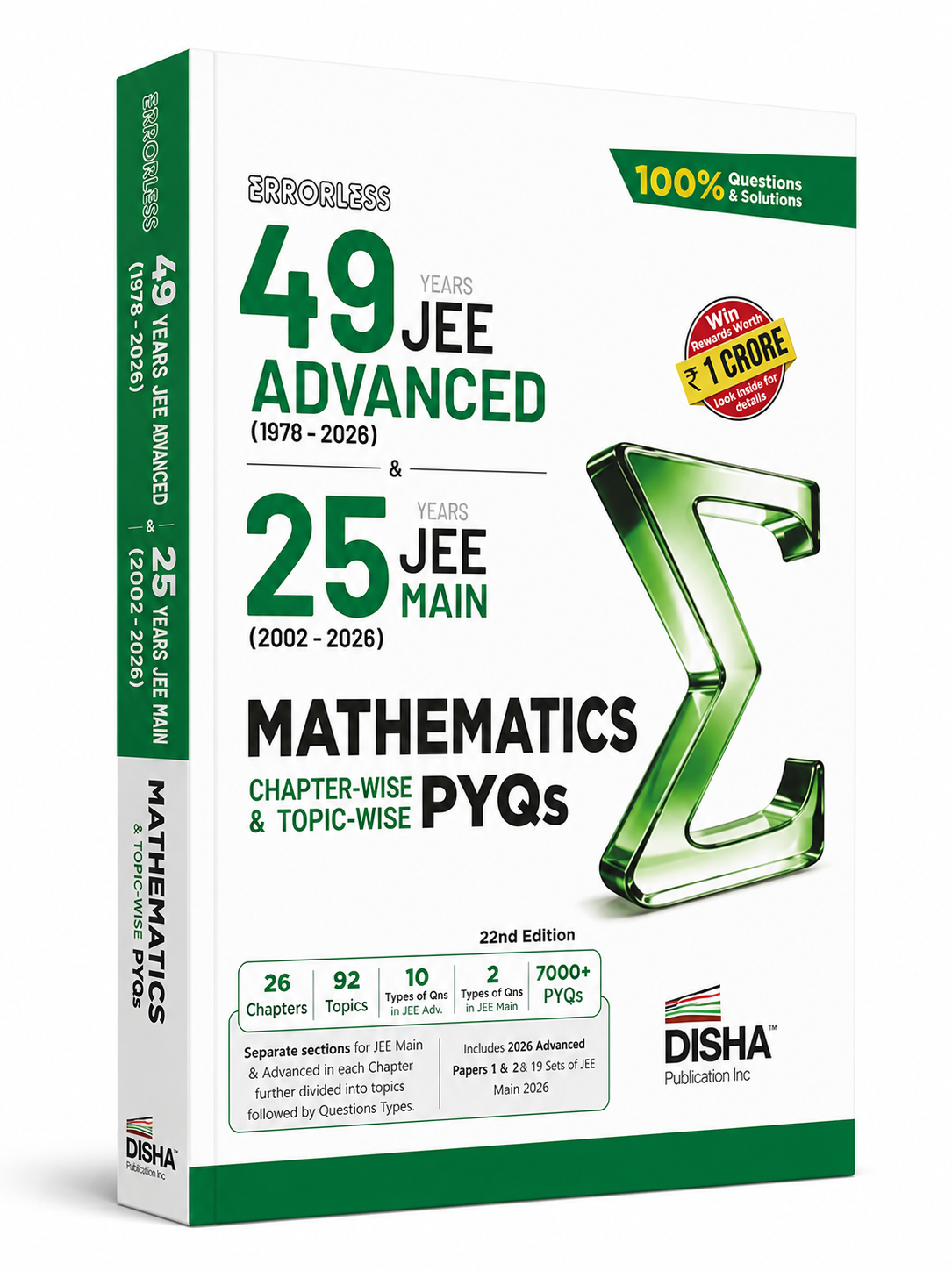 JEE Main Mathematics Chapter-Wise & Topic-Wise PYQs 2026 | 22nd Edition Errorless 49 7000+ Previous Year Questions | Disha Publication Years JEE Advanced & 25 Years