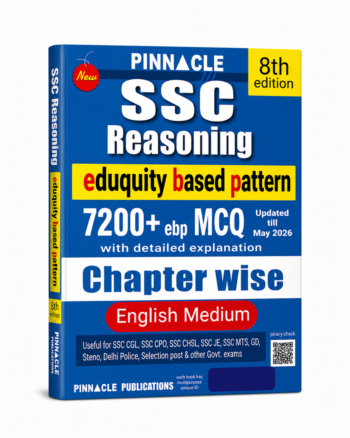 Pinnacle SSC Reasoning Chapter Wise 7200+ EBP MCQ Book | 8th Edition | English Medium | Updated Till May 2026