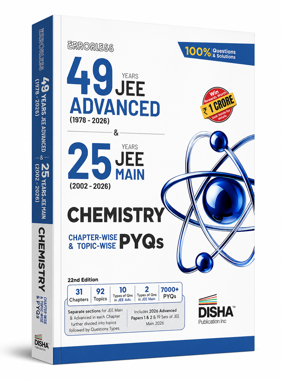 Errorless 49 Years JEE Advanced & 25 Years JEE Main Chemistry Chapter-Wise & Topic-Wise PYQs | 22nd Edition | 7000+ Previous Year Questions | Disha Publication