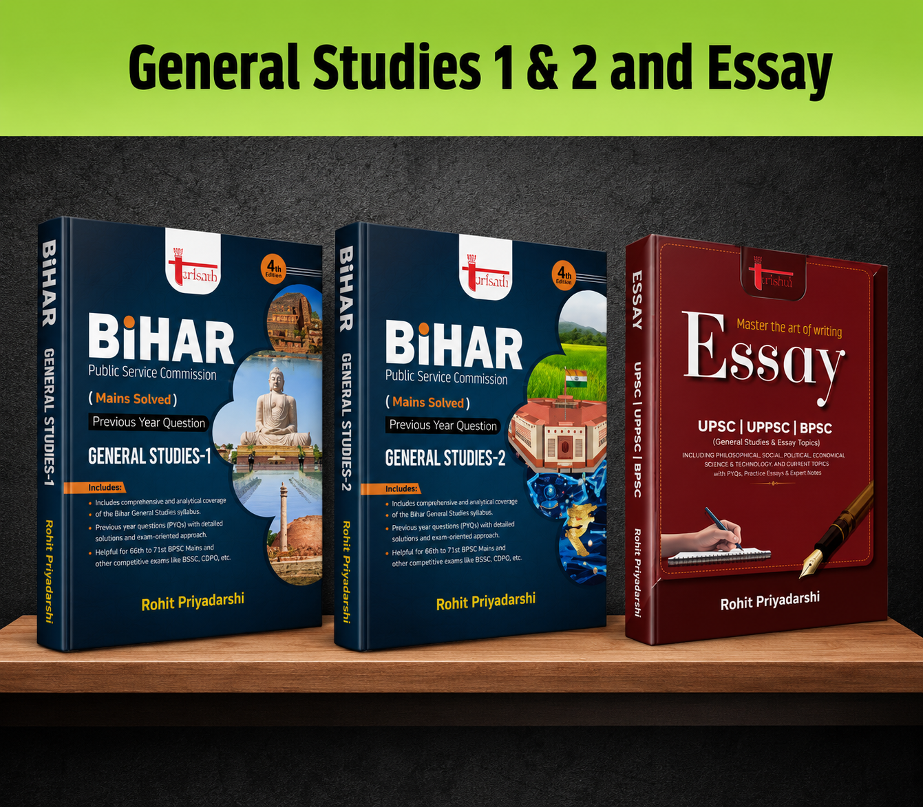 BPSC Mains General Studies 1 & 2 with Essay Combo Book Set | Solved Previous Year Questions | UPSC, BPSC & UPPSC Preparation English medium